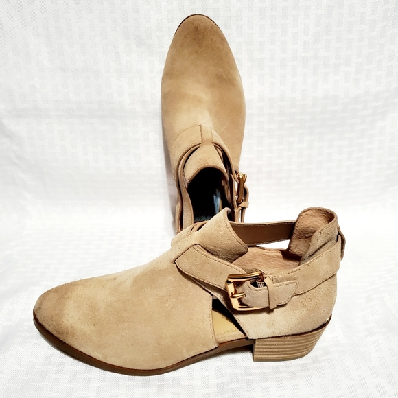MICHAEL KORS Mercer Buckled Khaki Suede Leather Ankle Boots Size 7 - Picture 6 of 16